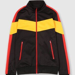 Men's Color Block 3-Tone Classic Track Jacket Black Yellow Red